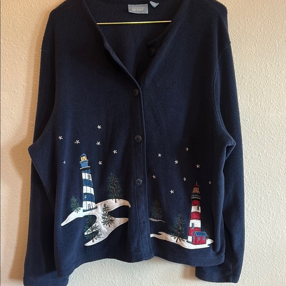 Croft & Barrow Navy Cardigan with Lighthouse Design - Picture 1 of 3